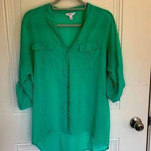 Green long sleeve button down blouse